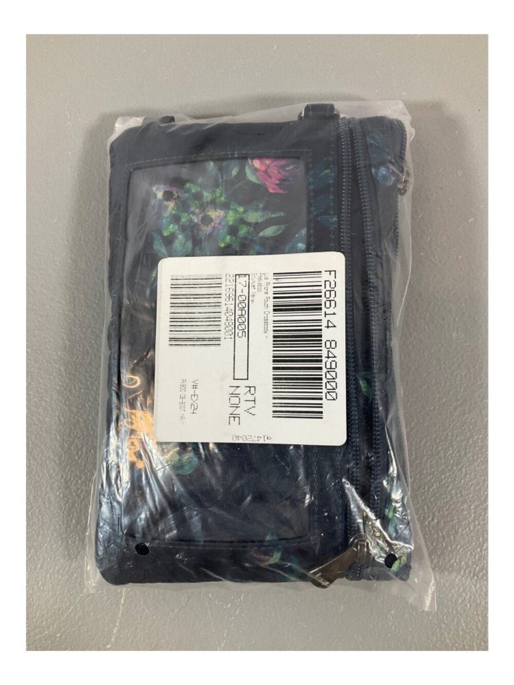 Lug Peekaboo Navy Floral Fabric Crossbody Phone Pouch - Unisex, Zippered Closure